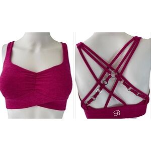 Bombshell Sportswear Angel Sports Bra Heathered Fuchsia Pink Sz S Cross Cross